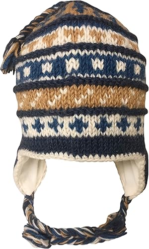 Nepal Hand Knit Sherpa Hat with Ear Flaps, Trapper Ski Heavy Wool